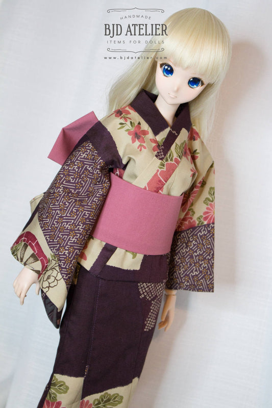 Purple & Pink Kimono | BJD Clothing | Yukata for Dollfie Dream & Smart Doll