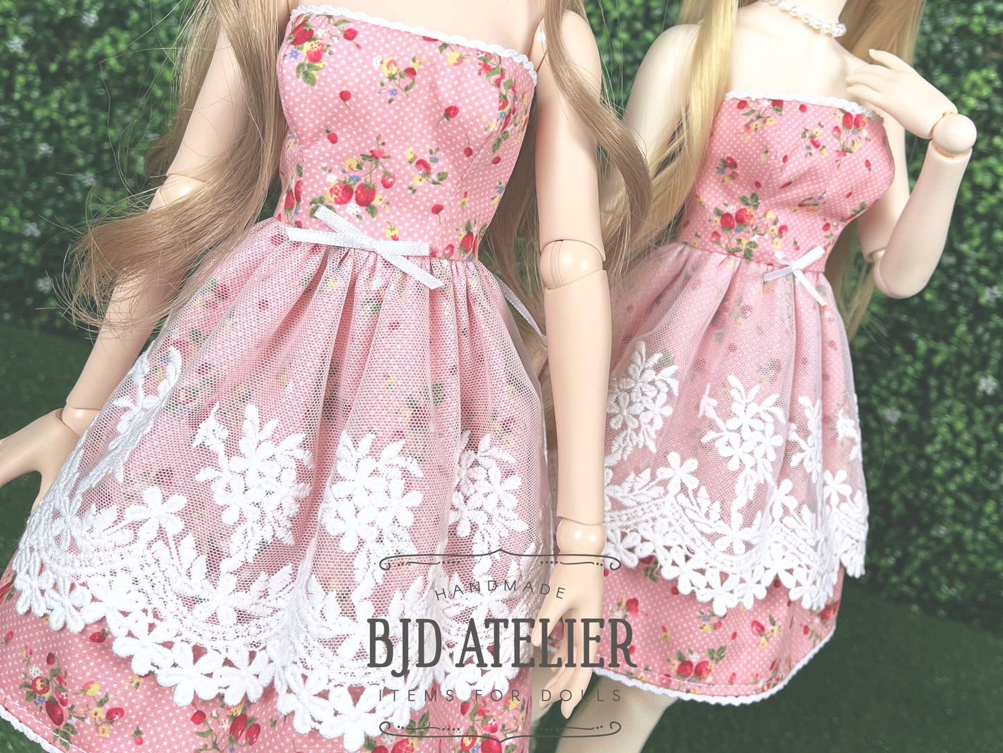 Pink Strawberries Doll Dress | | BJD Clothing | Dress for Dollfie Dream & Smart Doll
