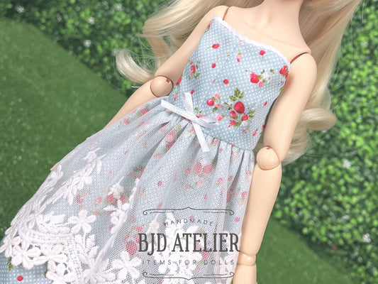 Blue Strawberries Doll Dress | Clothes for Mini Dollfie Dream, MDD, MSD BJD