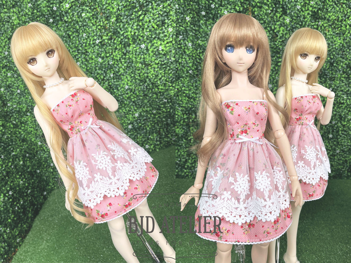 Pink Strawberries Doll Dress | | BJD Clothing | Dress for Dollfie Dream & Smart Doll