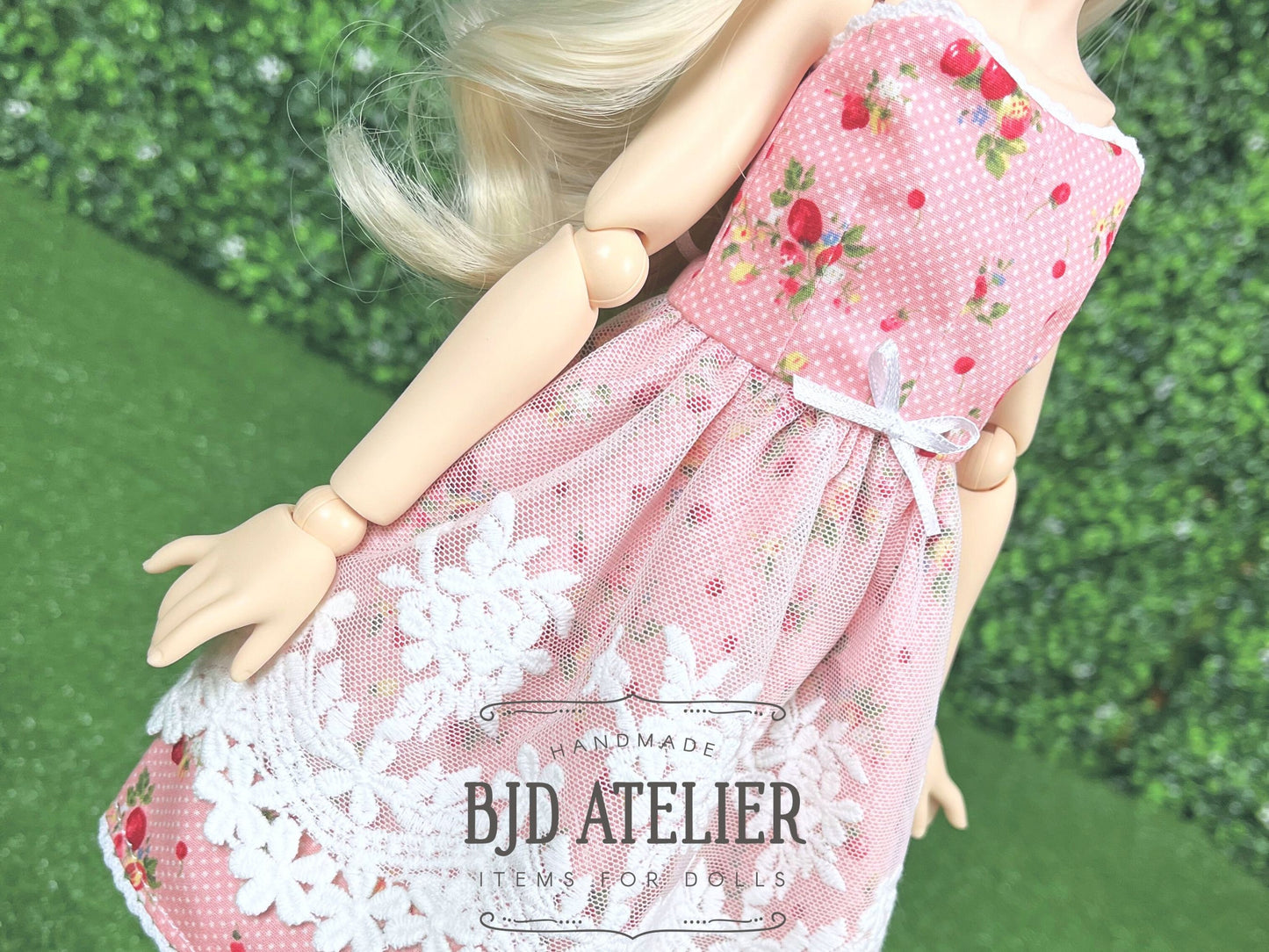 Pink Strawberries Doll Dress | Clothes for Mini Dollfie Dream, MDD, MSD BJD