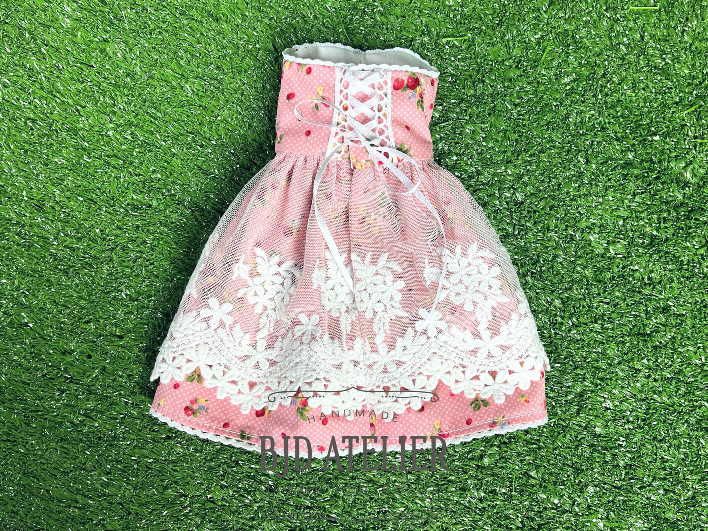 Pink Strawberries Doll Dress | Clothes for Mini Dollfie Dream, MDD, MSD BJD