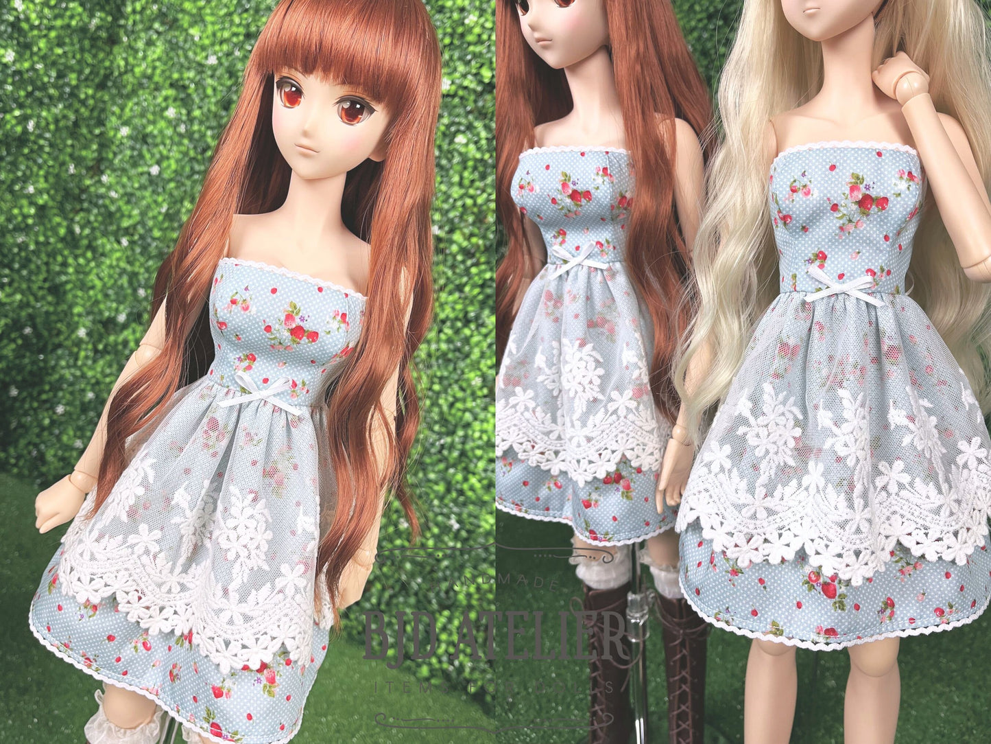 Blue Strawberries Doll Dress | BJD Clothing | Dress for Dollfie Dream & Smart Doll